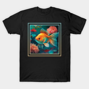 Gullible Goldfish Vibrant Tropical Flower Digital Oil Painting Portrait T-Shirt